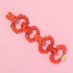 Antique Georgian Carved Coral Link Bracelet. Made in Italy, Circa 1840-1860