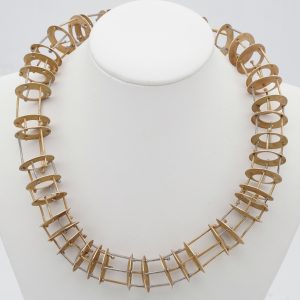 Modernist French Avant Garde 18ct Yellow Gold Necklace, striking retro beautiful work of art and stand-out piece Composed of circular architectural components individually joined as masterpiece unique one-of-a-kind necklace. Circa 1950