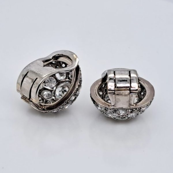 Art Deco 4ct Diamond Bombe Cluster Earrings in platinum