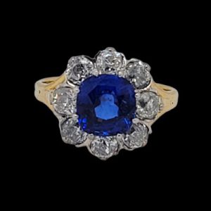 Antique 3.50ct Sapphire and Diamond Cluster Engagement Ring