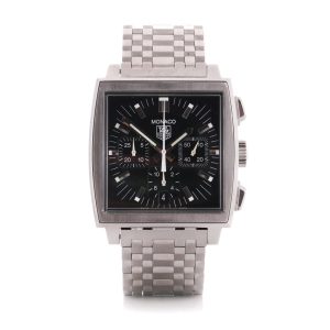 Tag Heuer Monaco Stainless Steel CW2111-0 Automatic Watch, 38 mm case black chronograph dial, Circa 2011
