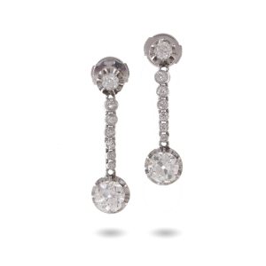 Antique diamond drop earrings set in platinum.