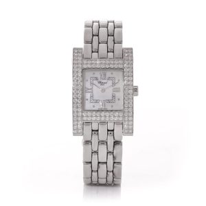 Chopard H 18ct White Gold Watch with 3.48ct Diamond Bezel, Box and Papers