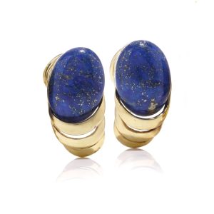 Vintage Clip-On Stud Earrings In 18 Carat Gold With Oval Cabochon Lapis Lazuli Stones