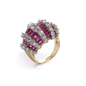 Kutchinsky Vintage Dome Ring With Diamonds And Rubies In 18 Carat Gold