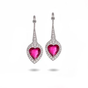 Art Deco-Inspired 16 Carat Ruby And Diamond Earrings In Platinum