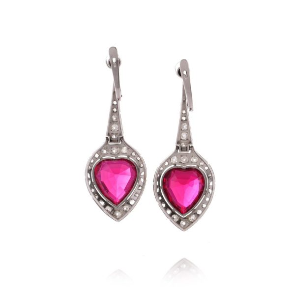 Platinum earrings with rubies and diamonds.