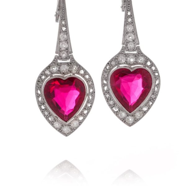 Platinum earrings with rubies and diamonds.