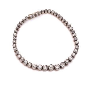 Victorian 15 Carat Rose Gold And Silver Tennis Bracelet With 4.75  Carats Of Diamonds