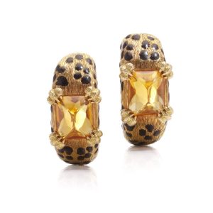Dior Citrine And Enamel Leopard Design Clip Earrings In 18 Carat Gold