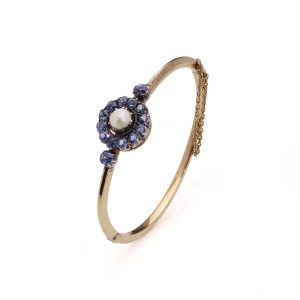 Victorian Sapphire Cluster Bangle With Natural Pearl In 15 Carat Gold And Silver