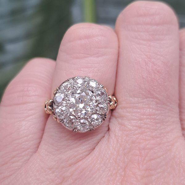 Antique Old Mine Cut Diamond Cluster Engagement Ring, 3 carat total