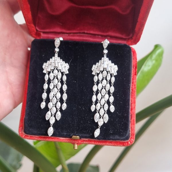 Fine Pair of 8ct Marquise Cut Diamond Chandelier Drop Earrings in Platinum