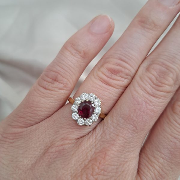 Antique 1.09ct Ruby and Diamond Cluster Engagement Ring