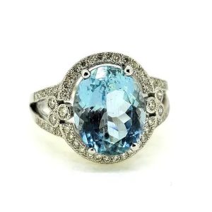 Aquamarine and Diamond Cluster Dress Ring, 4.63 carats