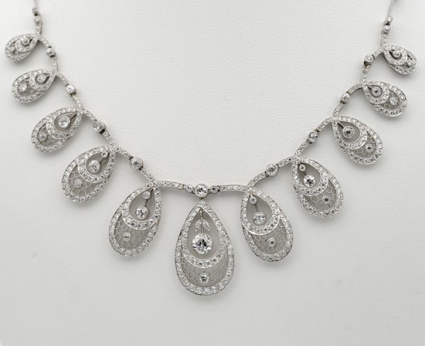 Edwardian Antique 8.50ct Old Cut Diamond Graduated Cluster Drop Necklace in Platinum
