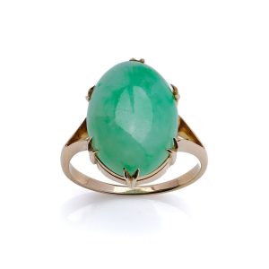 Edwardian 7 Carat Jade Ring Set In 9 Carat Yellow Gold