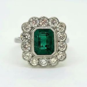 2.50ct Emerald and Diamond Floral Cluster Ring in Platinum