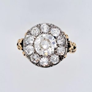 Antique 3ct Old Mine Cut Diamond Cluster Engagement Ring