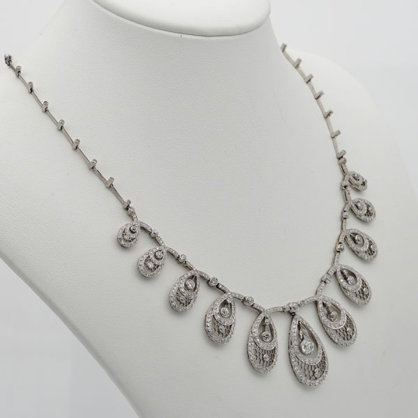 Edwardian Antique 8.50ct Old Cut Diamond Graduated Cluster Drop Necklace in Platinum