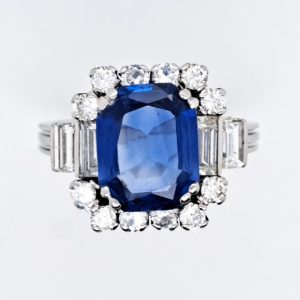 Vintage 3ct Ceylon Sapphire and Diamond Cluster Ring, Circa 1940s