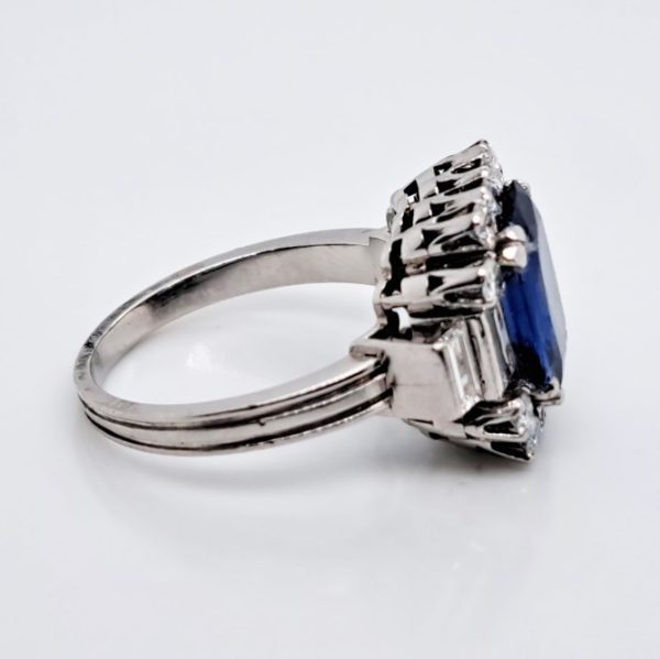 Vintage 3ct Natural Ceylon Sapphire and Diamond Cluster Engagement Ring in Platinum Circa 1940