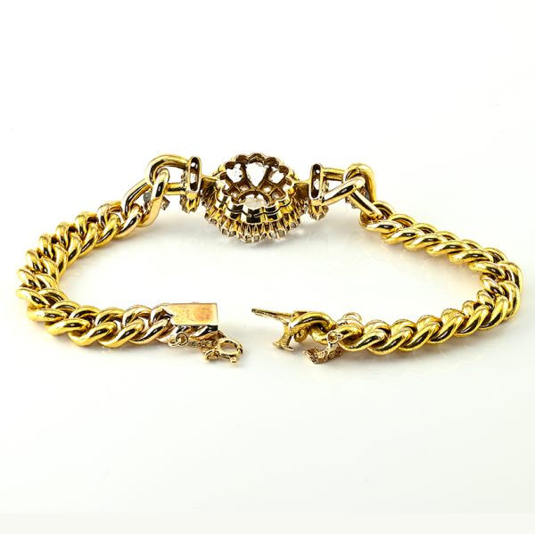 Victorian Antique 5.20ct Rose Cut Diamond Cluster 10ct Yellow Gold Curb Bracelet