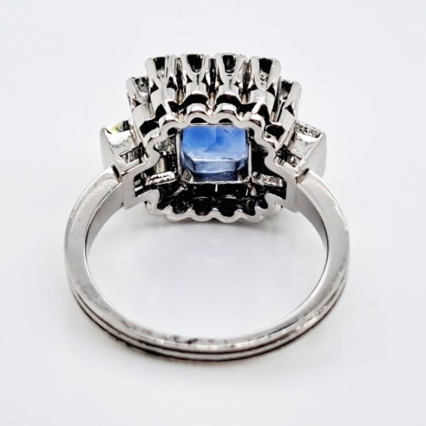 Vintage 3ct Natural Ceylon Sapphire and Diamond Cluster Engagement Ring in Platinum Circa 1940