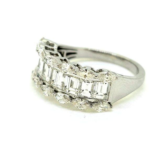 Emerald and Marquise Diamond Bridge Ring, 2.94 carat total