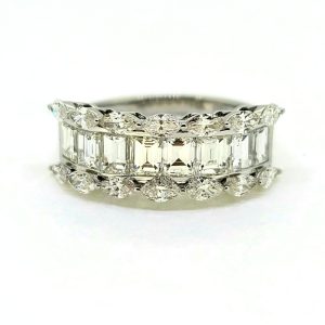 Emerald and Marquise Diamond Bridge Ring, 2.94 carats