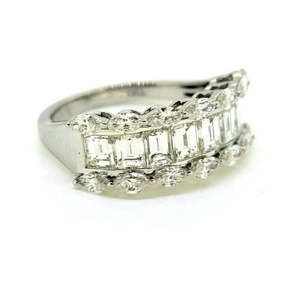 2.94ct Emerald and Marquise Diamond Bridge Cluster Half Eternity Ring in 18ct White Gold