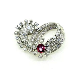 3ct Diamond and Ruby Spray Brooch in Platinum, 3 carats