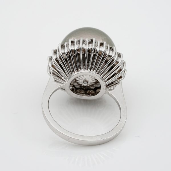 Vintage Black South Sea Pearl and Diamond Cluster Cocktail Ring