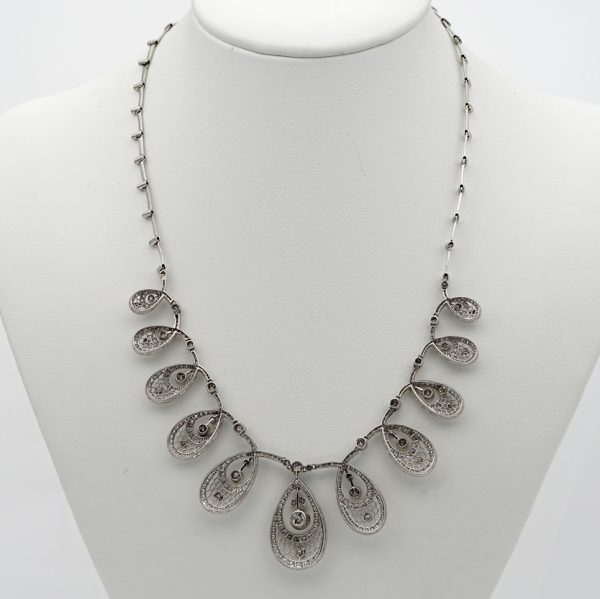 Edwardian Antique 8.50ct Old Cut Diamond Cluster Drop Necklace in Platinum