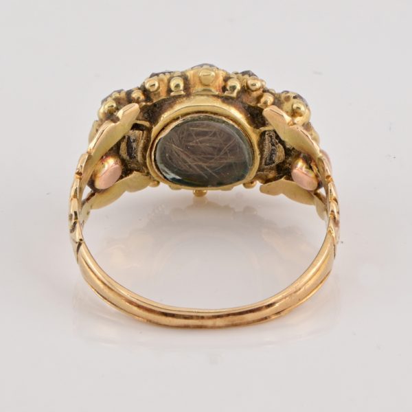 Antique Georgian 1.30ct Table Cut and Rose Cut Diamond Cluster Locket Mourning Ring Circa 1790 1810