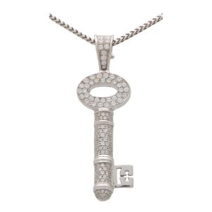 Vintage Theo Fennel 18K Diamond Key Pendant Necklace