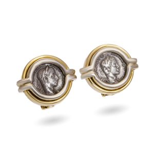 Bulgari clip earrings in gold with genuine Ancient Roman coins.