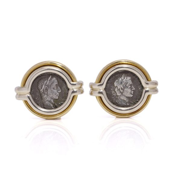 Bulgari clip earrings in gold with genuine Ancient Roman coins.