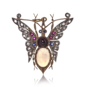 Antique Victorian Butterfly Brooch With Gemstones In 15 Carat Gold And Silver