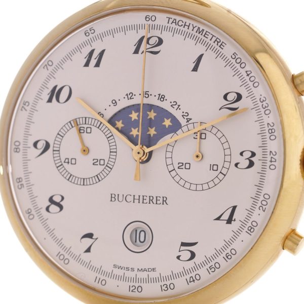 Bucherer Gold Plated Moon Phase Chronograph Pocket Watch