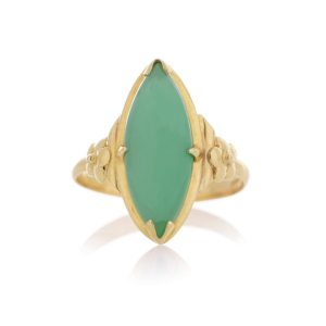 Vintage Marquise Cut Jade Ring In 21 Carat Yellow Gold