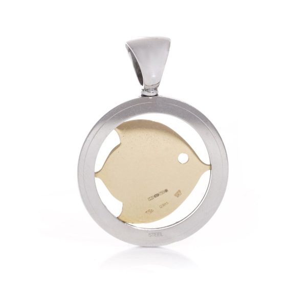 Bvlgari gold and stainless steel golden fish pendant.