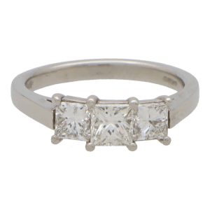 18K Princess Cut Diamond Three Stone Ring