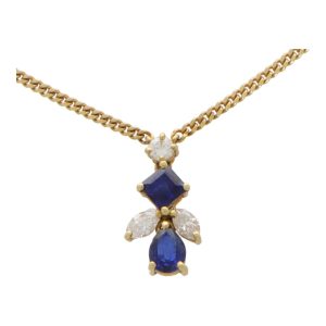 Vintage Sapphire and Diamond Abstract Pendant Necklace