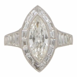 1.20ct Marquise Cut Diamond and Platinum Art Deco Inspired Halo Ring