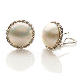 Mabé Pearl Earrings Set In 18 Carat White Gold