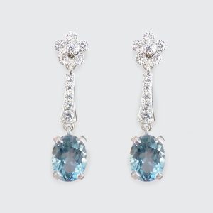 Diamond and aquamarine drop earrings in white gold
