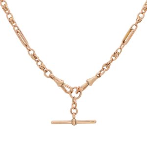 Vintage 9K Rose Gold Albert Chain Necklace