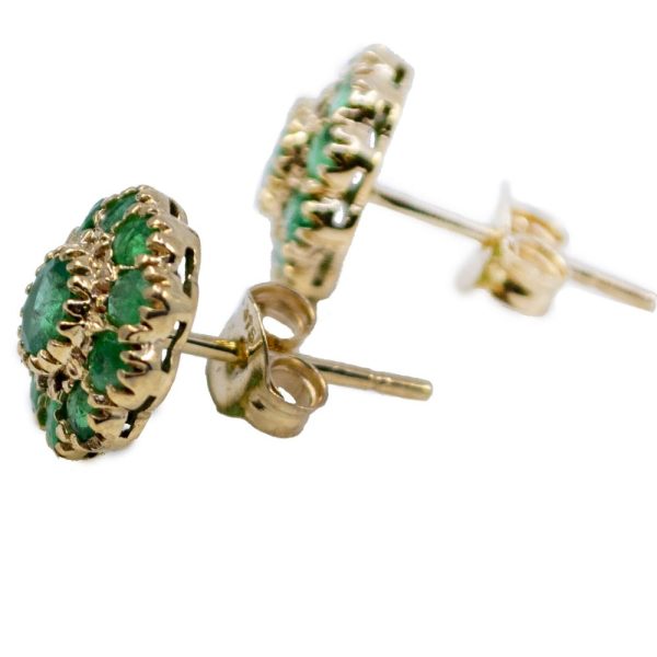 Emerald flower earrings stud yellow gold