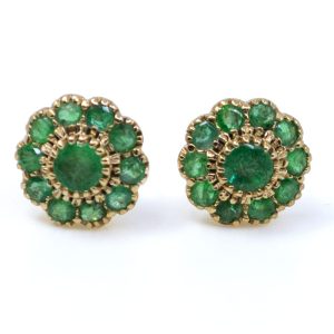 Emerald and Gold  Cluster Flower Earrings